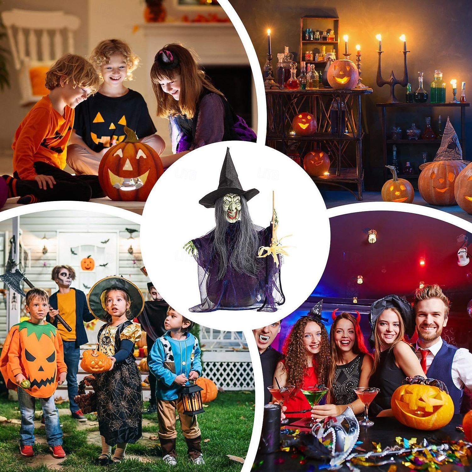 2025年 ハロウィンの魔女の飾り、ハロウィンの魔女が開いた魔女のフィギュア、ハロウィンの飾り、サウンドアクティブ - ホームデコレーション、パーティーギフト用品、屋内屋外用、光る目付き  コレクション – $139.99 –P4