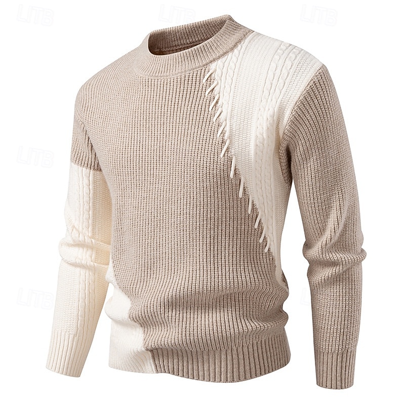 Voor heren Trui Gebreide trui Geribd breien Normale tops Gebreid Kleurenblok Strakke ronde hals Modieus Basic Vakantie Alledaagse kleding Kleding Winter Khaki Beige S M L 2026 - $37.99 –P5