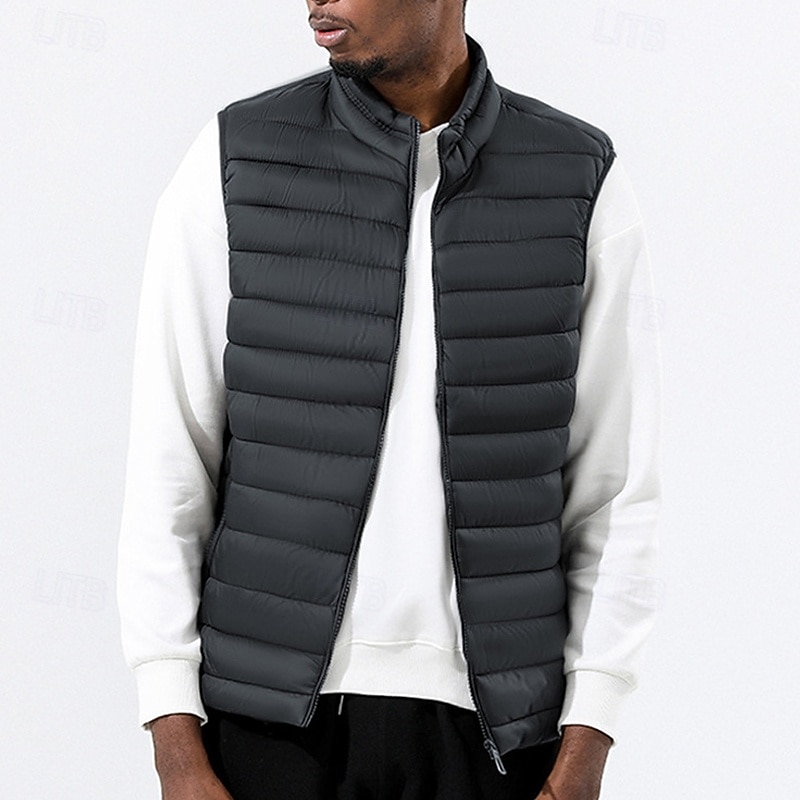 2026年 男性用 パファーベスト ベスト ジレ バケーション 日常 デート ファッション カジュアル 冬 ポケット ナイロン 保温 快適 純色 ジッパ－ スタンド レギュラー ブラック イエロー ワイン アーミーグリーン ベスト  コレクション – $43.99 –P10