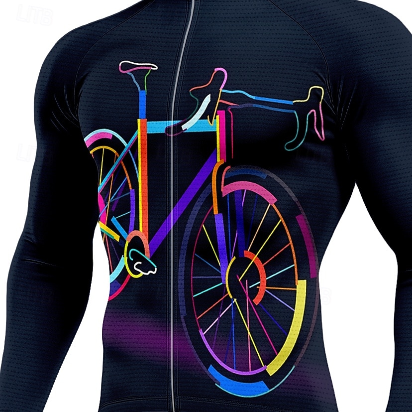 Hombre Maillot de Ciclismo con Cullotte Largo Maillot de Ciclismo Manga Larga Azul Marino Bicicleta Mantiene abrigado Almohadilla 3D Secado rápido Diseño Anatómico Resistente a los UV Deportes Ropa 2025 - $56.99 –P3