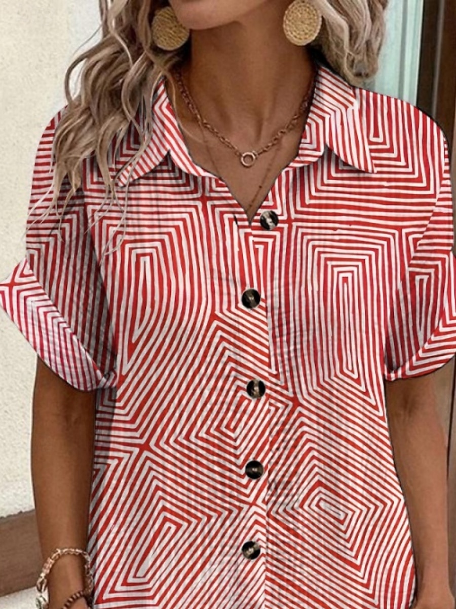 Femmes Mini Robe Robe Chemise Robe Décontractée Robe Imprimée Mode Moderne Quotidien Plage Week-end Coupe régulière Rayé Manche Courte Col de chemise Rose Claire Été Printemps Automne de 2025 ? $35.99 –P1