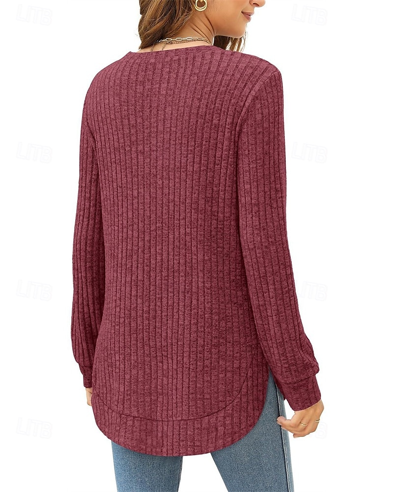 Damen Textur Bluse T Shirt T-Shirt Einfach Mode Modern Langarm Rundhalsausschnitt Normale Oberteile Täglich Ausgehen Asymmetrisch Schwarz Wein Fuchsie Braun Grün Frühling Herbst 2025 - $21.99 –P12