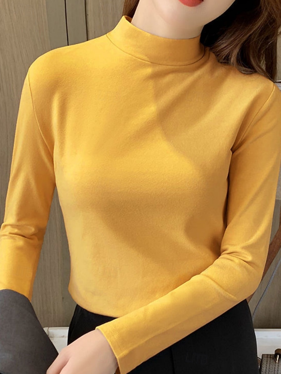 Damskie Bluzka Kwiaty Elegancki Podstawowy Codzienny Długi rękaw Wysoki Zwykłe topy Codzienny Czarny Biały Żółty Rumiany róż Brązowy Jesień Zima 2025 - $15.99 –P10