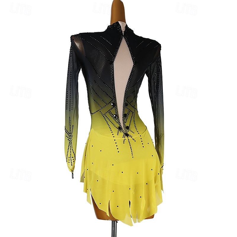 Rochie de Patinaj Artistic Pentru femei Fete Πατινάζ στο πάγο Rochii Albastru Negru / Galben Peteci Deschide Înapoi Plasă Spandex Înaltă Elasticitate Antrenament Profesional Competiție Ținută Patinaj 2025 - $229.49 –P5