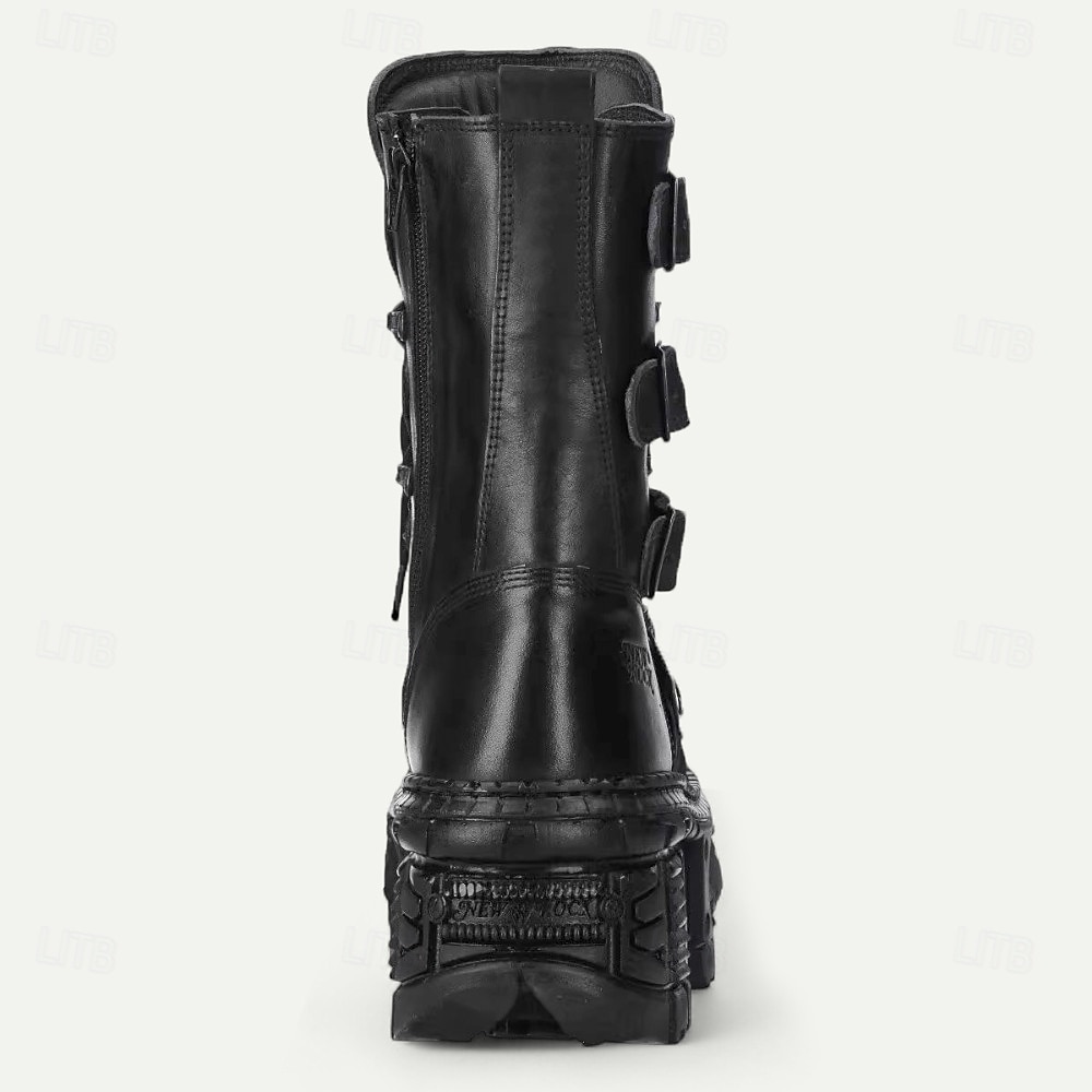 Gothic-Punk-Kampfstiefel für Herren, echtes Rindsleder mit Schnallenriemen und klobiger Plateausohle, alternatives Modeschuhwerk für Partys, Festivals und Streetwear 2026 - $139.99 –P5