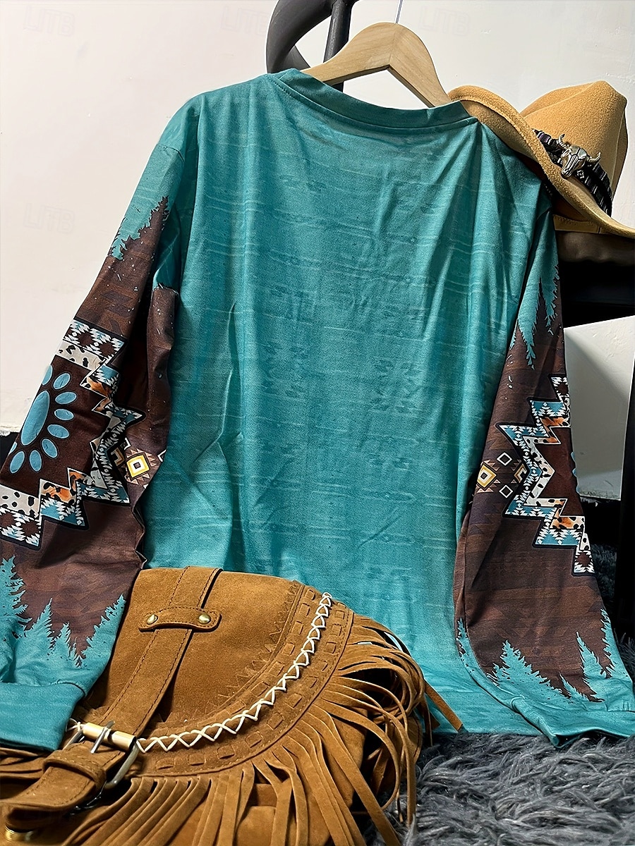Mujer Sudadera Retazos Estampado Graphic Geométrico Tribal Cálido Activo Vintage Manga Larga Cuello Barco Tops regulares Casual Calle Uso Diario Verde Trébol Caqui Gris Primavera Otoño Invierno 2026 - $28.99 –P3