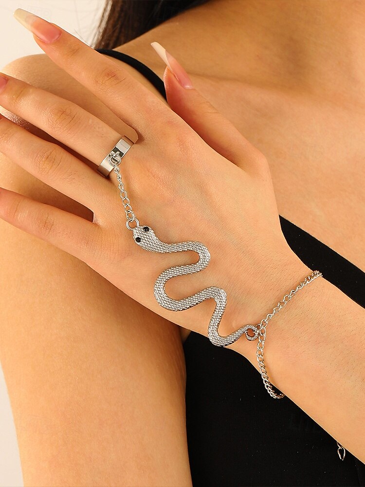 Set di braccialetti e anelli a forma di serpente per Halloween da donna: gioielli con catena regolabile in stile punk gotico con motivo a serpente per feste, cosplay e accessori per serate fuori del 2025 a $7.99 –P3