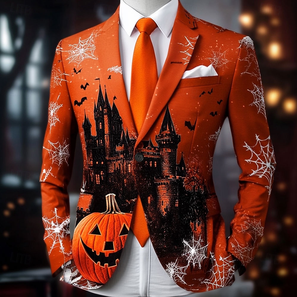Halloween Ανδρικά Κολοκύθα Κάστρο Μπουφάν μπλέιζερ Άνετο Καθημερινό Σκούρο Βραδινό Ρούχα για Πάρτυ Καθημερινά Φεστιβάλ 3D εκτύπωση Κουμπιά Πολλαπλή τσέπη Άνοιξη Φθινόπωρο & Χειμώνας Εγκοπή Μακρυμάνικο 2025 - $73.99 –P1