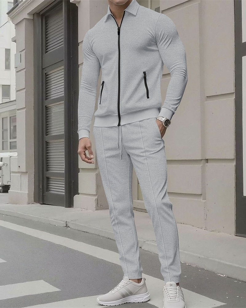 Herren Leichte Jacke Freizeitjacke Set Urlaub Täglich Atmungsaktiv Tasche 2 teilig Frühling Herbst Einfach Mode Klassisch Revers Regulär Schwarz Weiß Königliches Blau Khaki Grau Jacken 2025 - $36.99 –P4