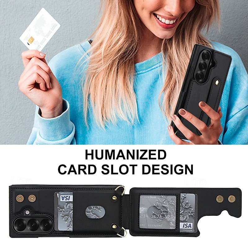 Phone Case For Samsung Galaxy Z Fold 7 Z Fold 6 Z Fold 5 Z Fold 4 with Wrist Strap Kickstand Card Slot Retro TPU PU Leather 2026 - $18.99 –P8