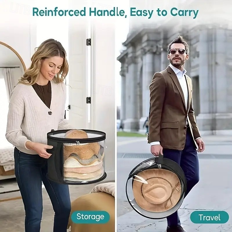 2-pack hattaskar för kvinnor – stora genomskinliga hattaskar för solhattar med bred brätte, cowboyhattar &resa – vikbar hattväska med handtag 2026 - $17.49 –P7