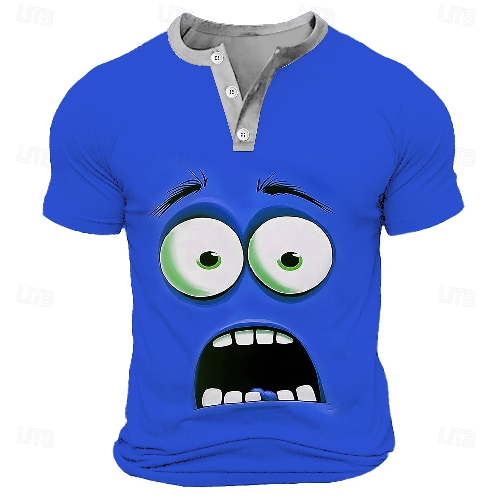 Męskie Kreskówki Ludzka twarz Podkoszulek Koszula Henley Krótki rękaw Designerskie Retro / vintage Codzienny Ulica Codzienny Lato Wiosna Żółty Zielony Czerwony Niebieski Fioletowy Henley Koszulka 2026 - $20.99 –P2