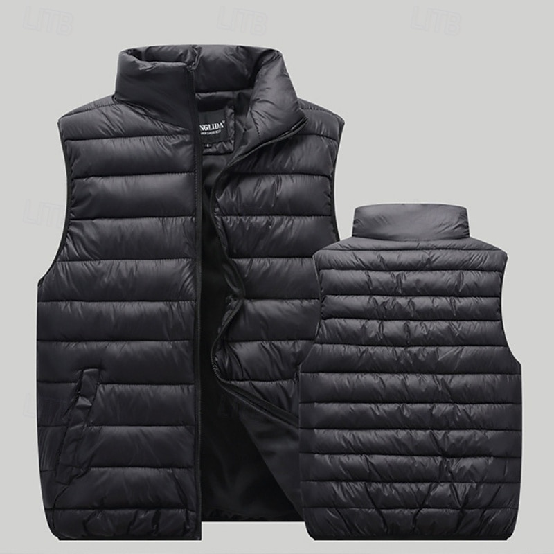 Pánské Puffer Vesta Kamizelka Vesta Dovolená Denní Rande Módní Na běžné nošení Podzim zima Kapsy Polyester Zahřívací Pohodlné Pevná barva Zip Stojáček Běžný Černá Rubínově červená Oranžová Tmavomodrá 2025 - $28.99 –P3
