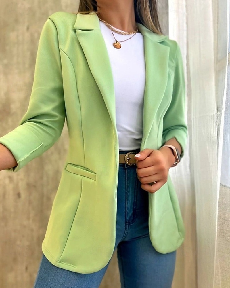 Dames Blazer Comfortabel Zak Elegant Modieus Buiten Effen Uitgaan Casual / Dagelijks Weekend Cardigan Normaal Revers Normale pasvorm Lange mouw bovenkleding Wit Geel Lichtgroen Lente Herfst 2026 - $28.99 –P3