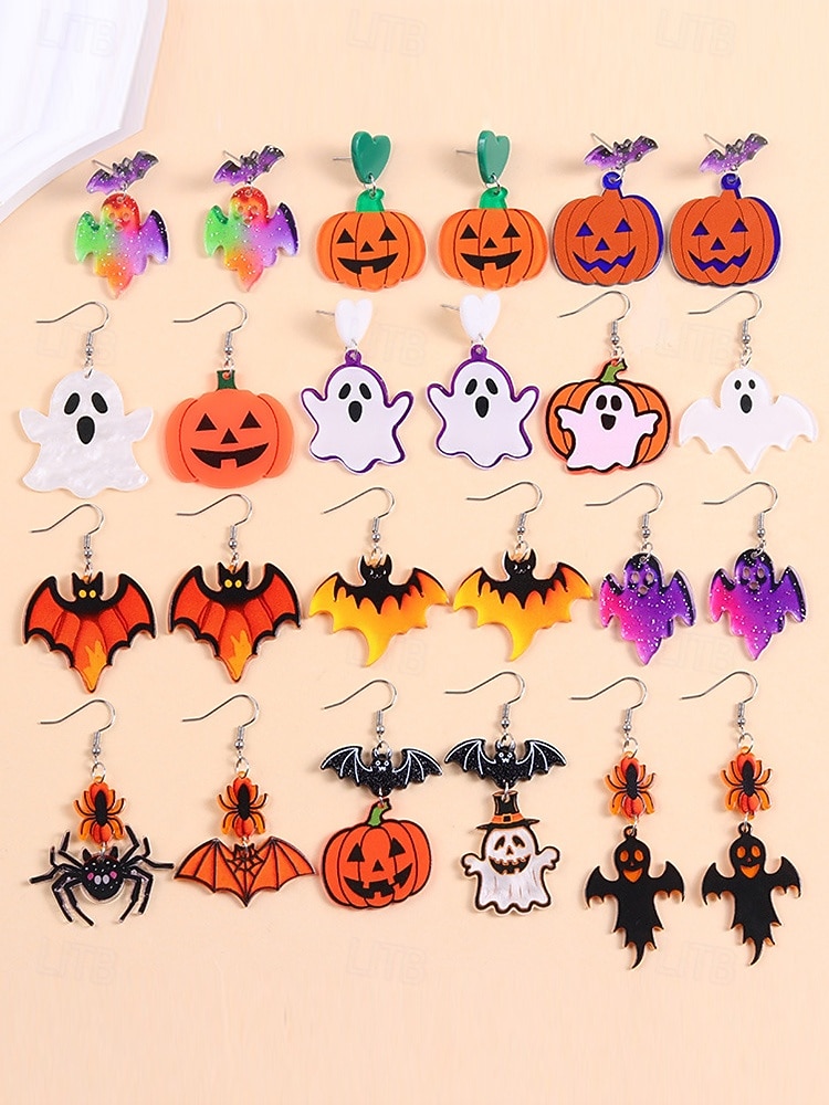 Halloween-øredobber til dame – øredobber i akryl med gresskar, spøkelse, flaggermus og edderkopp til fest, cosplay og festlige kostymesmykker. 2025 - $11.99 –P4