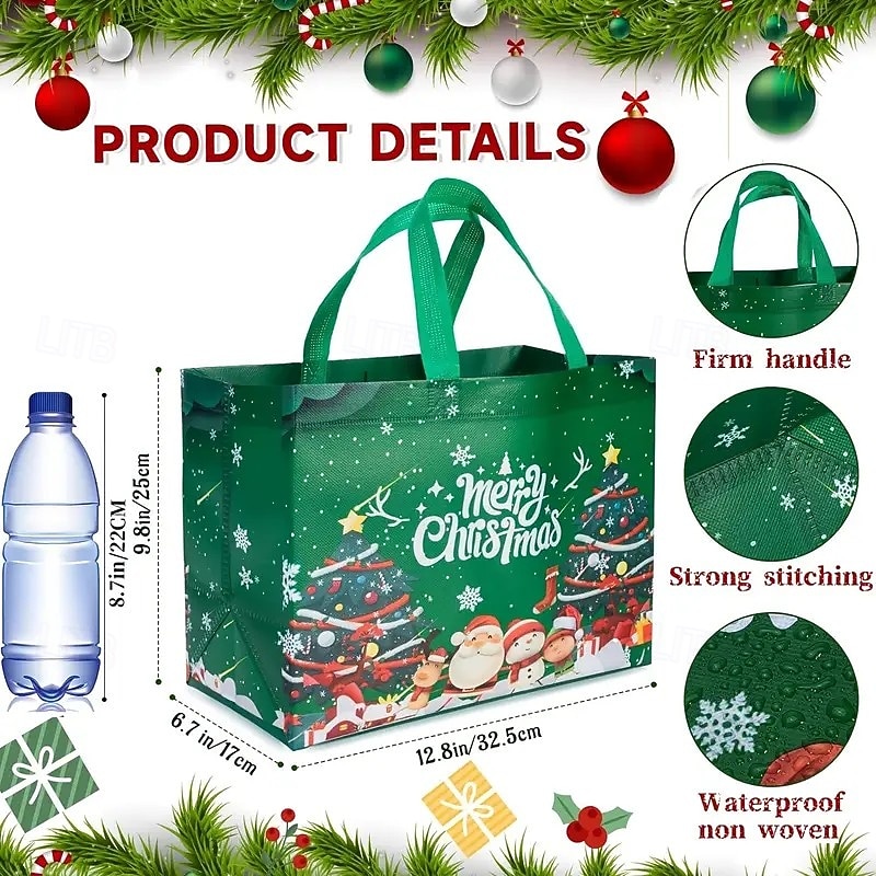 16 pungi cadou de Crăciun – pungi mari din material nețesut pentru cumpărături de sărbători, împachetare cadouri, cadouri de petrecere, ambalaje de Crăciun &pungi de cadou reutilizabile 2025 - $25.99 –P9