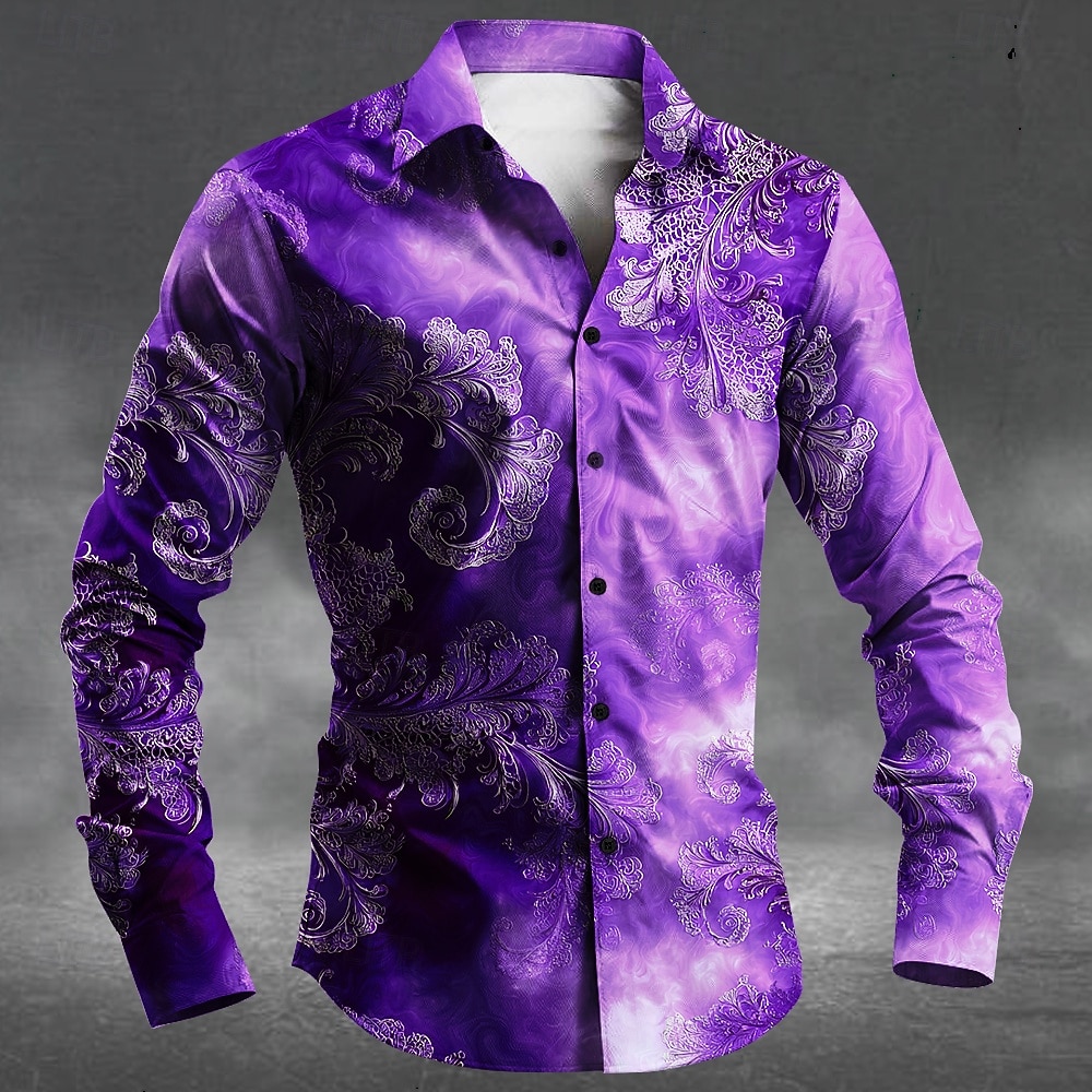 Heren Bloemenprint Kostuums Overhemd Knop Overhemd Lange Mouw Donker Punk Gothische Stijl Buiten Vakantie Zomer Lente Turndown 3D Print Gekraagde Overhemden Blauw Paars Oranje 2026 - $27.99 –P1