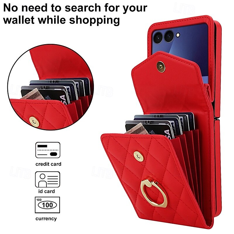 телефон Кейс для Назначение SSamsung Galaxy Z-флип 7 Z-флип 6 Z Flip 5 Z Flip 4 Кейс на заднюю панель с ремешком на запястье Разъем для карты Кольцо Пряжка Ретро ТПУ Кожа PU 2026 - $28.99 –P5