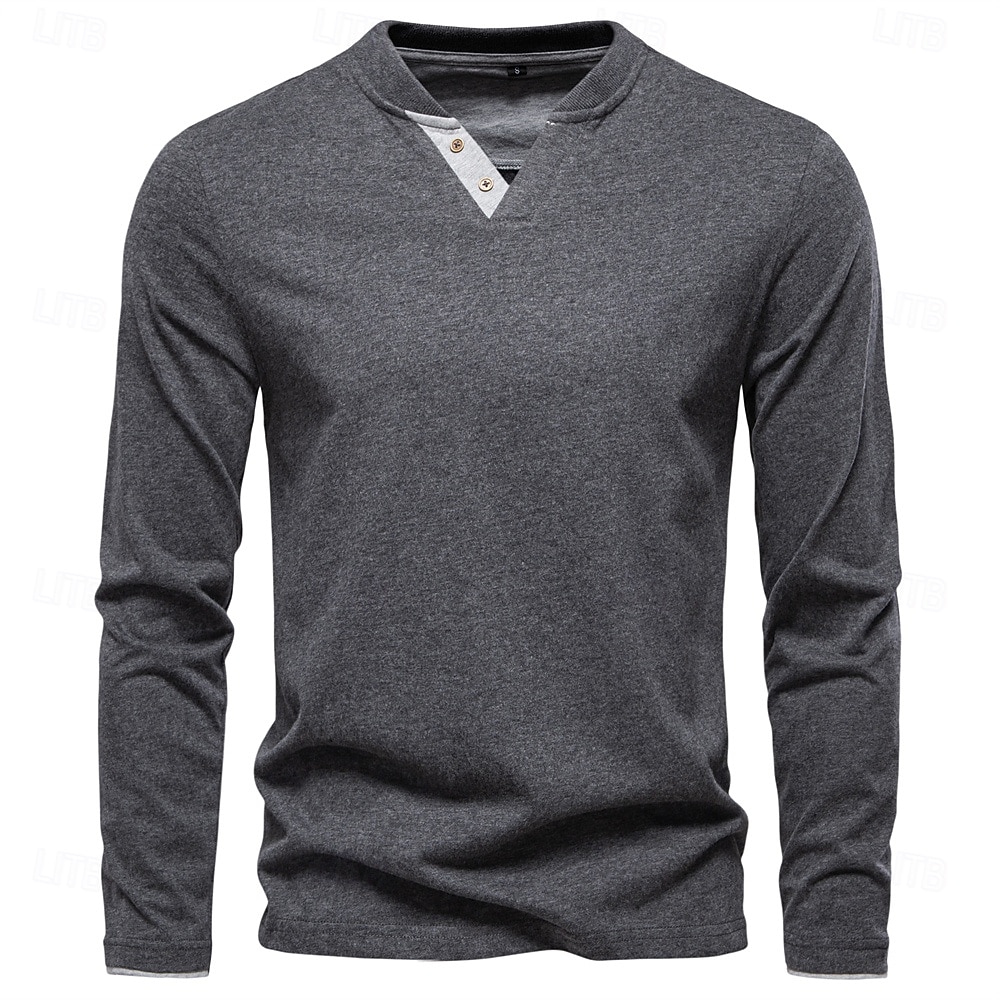 Herren Baumwollhemd Langarm Einfach Cool Täglich Lässig Farbblock Knöpfe Henley Schule Training Outdoor Ganzjahres Grau gefärbt Dunkelmarine Kaki Henley T-Shirt 2025 - $25.99 –P15