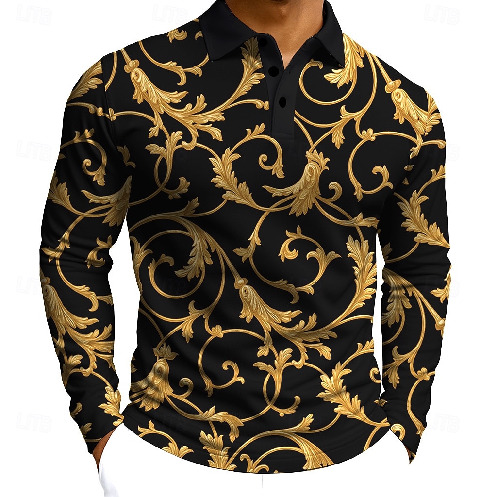 Men's Floral Polo Long Sleeve Polo Shirts Lapel Vintage Casual Athleisure Daily Wear 3D Print Buttons Spring Fall Winter Red 2026 - $22.99 –P4