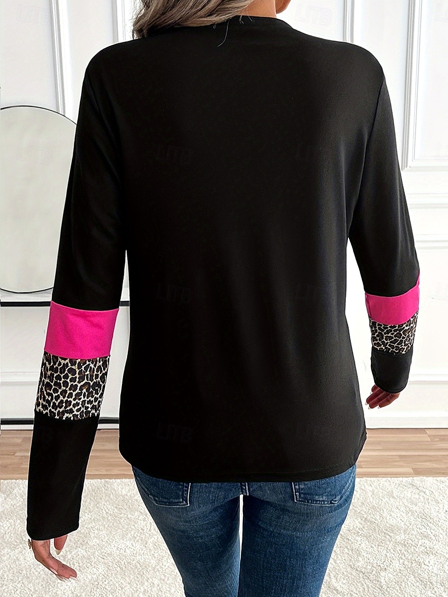 Femmes T-shirt Graphique Léopard Géométrique ancien Élégant Classique manche longue Col ras du cou Col rond Hauts Réguliers Quotidien Imprimé Rose Printemps Automne Hiver de 2025 ? $22.99 –P5