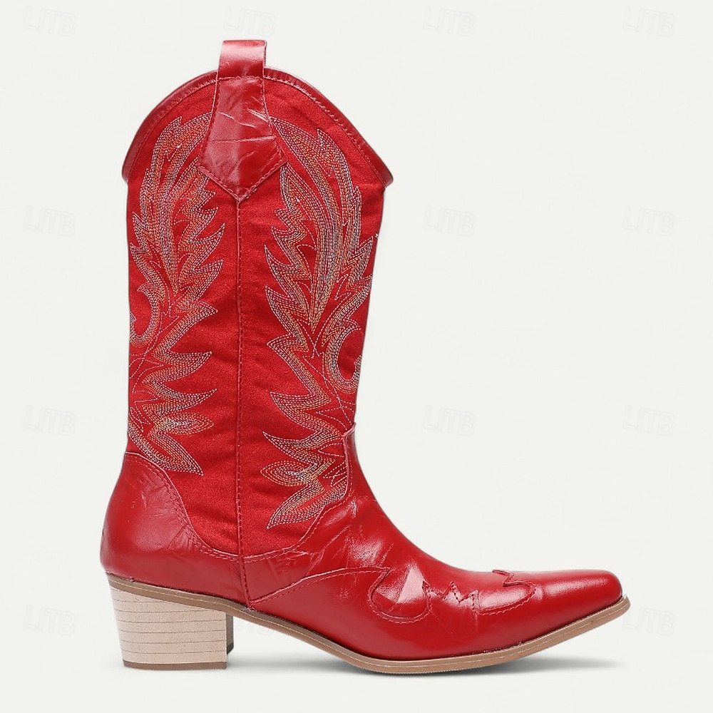 stivali da cowboy rossi da uomo in stile western – stivali da cowboy in pelle ricamati per concerti country, rodei e street style all'avanguardia del 2025 a AU $286.99 –P3