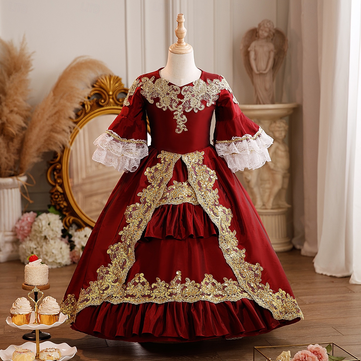 Retro Vintage Rococo Fancy Maxi Cocktail Dress Accessories Bell Sleeve Princess Bow Retro Ball Gown Point Fancy Dress Girls' Royal Christmas Halloween Carnival Masquerade Wedding Party Festival Kid's 2026 - $170.99 –P3