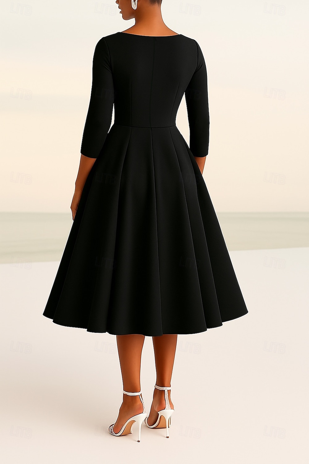 Black Tuxedo Dress A-Line Mother of the Bride Dress Portrait Collar Stretch Crepe Elegant Simple Minimalist Satin Lapel Stretch Fabric 3/4 Length Sleeve with Solid Color 2025 2025 - $140.99 –P3