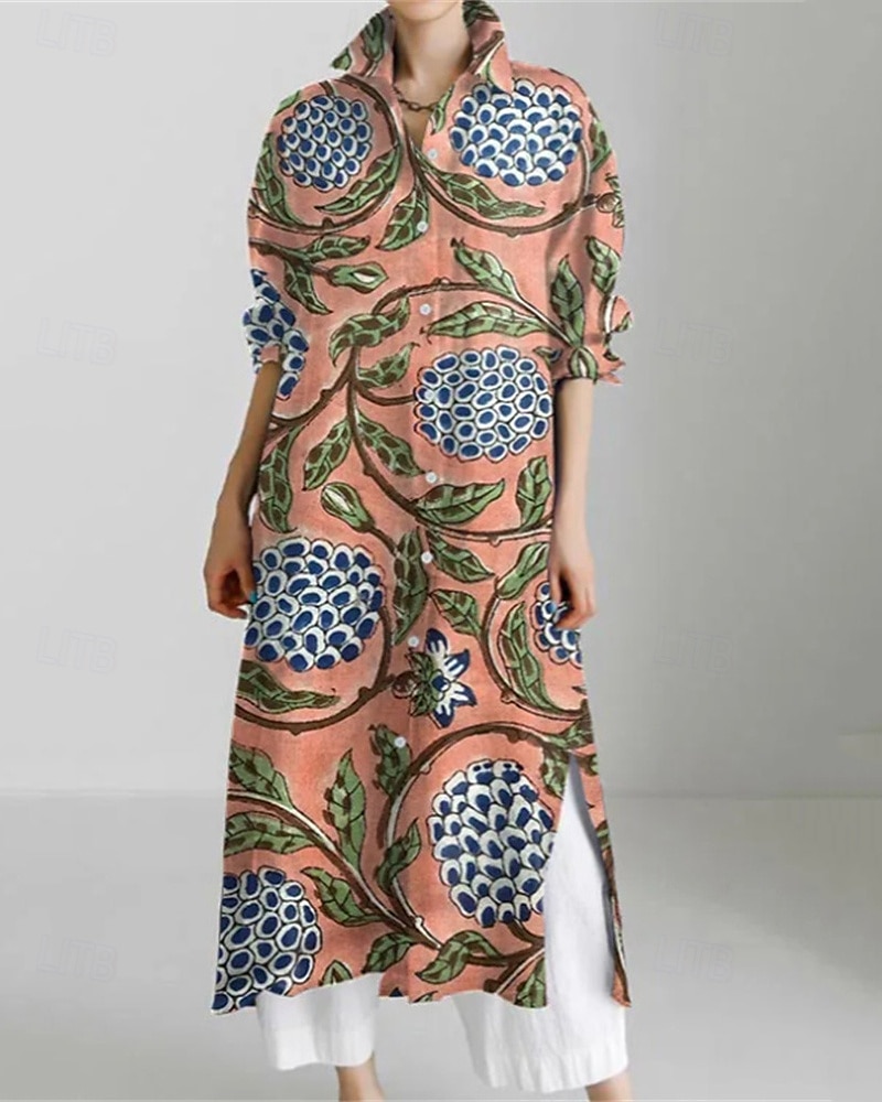 Damen Langes Kleid Maxikleid Hemdblusenkleid Freizeitkleid Druckkleid Mode Modern Täglich Wochenende Normale Passform Grafik Langarm Hemdkragen Schwarz Rosa Rote Blau Frühling Herbst 2025 - $25.99 –P3