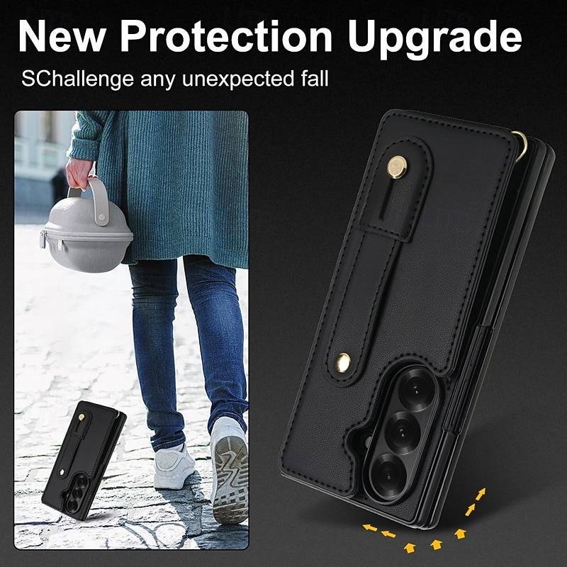 Phone Case For Samsung Galaxy Z Fold 7 Z Fold 6 Z Fold 5 Z Fold 4 with Wrist Strap Kickstand Card Slot Retro TPU PU Leather 2026 - $18.99 –P2