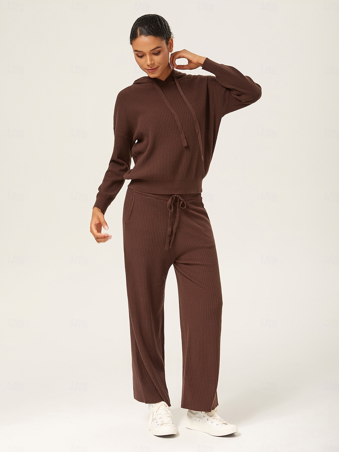 Damen Unisex Einfarbig Mit Kapuze Lässig Weites Bein Langarm Braun S M L Herbst 2025 - $122.99 –P2