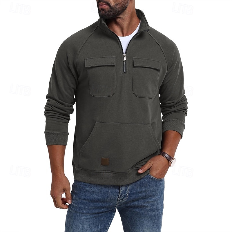 Ανδρικά Πουλόβερ Φούτερ με φερμουάρ Μαύρο Πράσινο Χακί Χακί Καφέ Γκρίζο Όρθιος γιακάς Σκέτο Τσέπη Αθλήματα & Ύπαιθρος Καθημερινά Αργίες Πολυεστέρας Κομψό στυλ street Βασικό Καθημερινό Άνοιξη Φθινόπωρο 2026 - $29.99 –P5