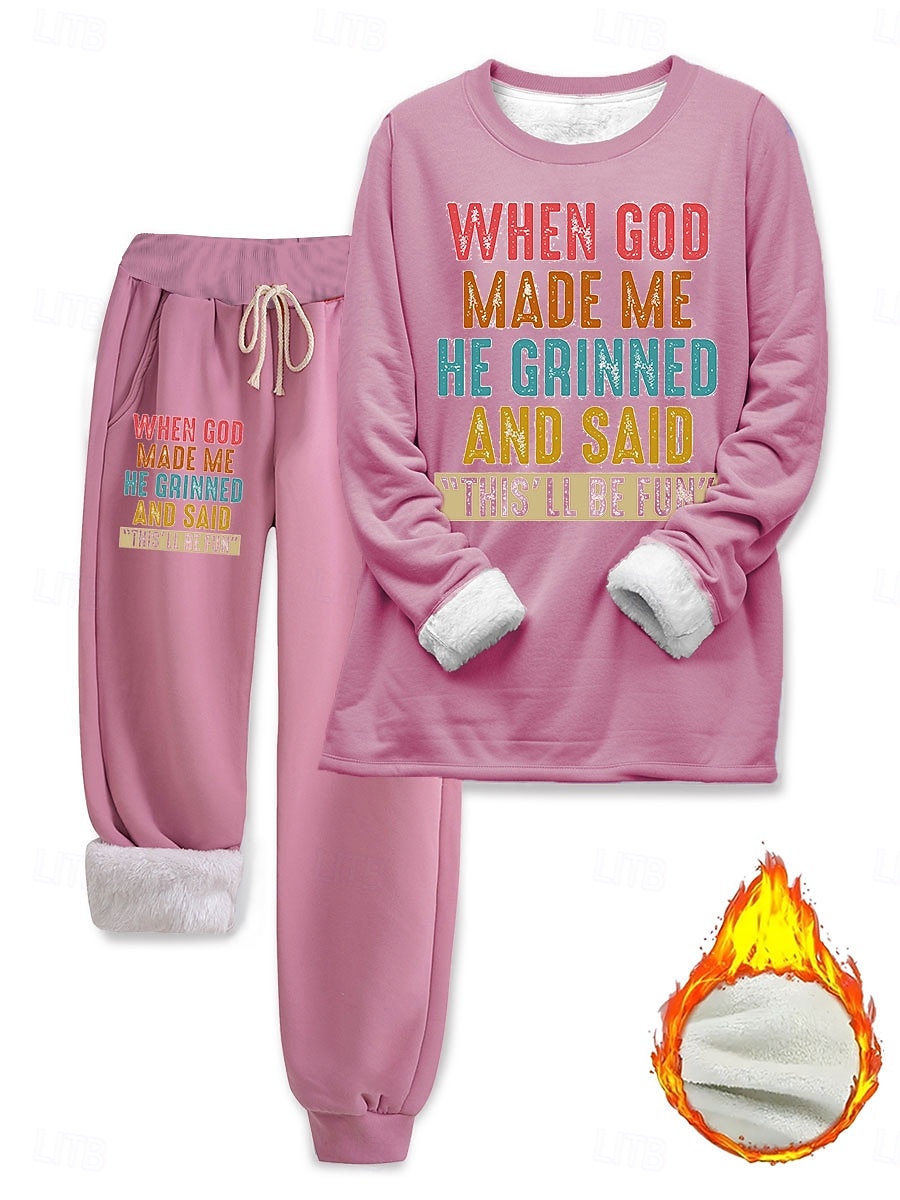 Femmes Élégant Chaud Mode Ensembles deux pièces Survêtement Ensembles de Pantalons manche longue Manche Évêque Col ras du cou Graphique Lettre Imprimé Extérieur Vacances Quotidien Noir Rose Claire de 2025 ? $44.99 –P8