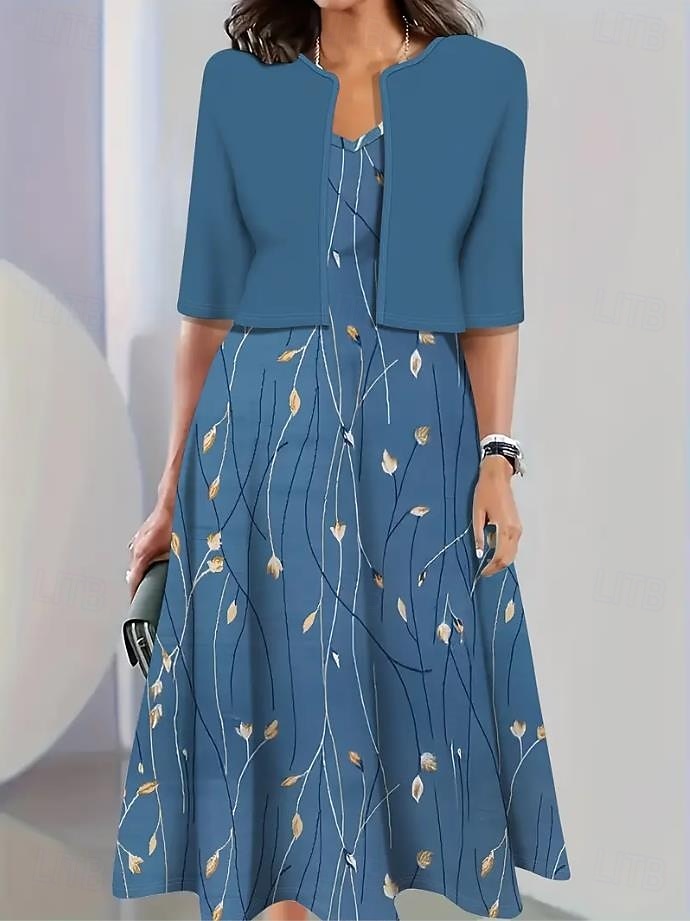 Pentru femei Set de rochii Rochie A line Casual Rochii Semi Formale Floral Grafic Imprimeu Rochii Midi Manșon Jumate Stil Nautic Vacanță Dată Alb Albastru piscină Trifoi Vară Primăvară Fit regulat 2025 - $36.99 –P1