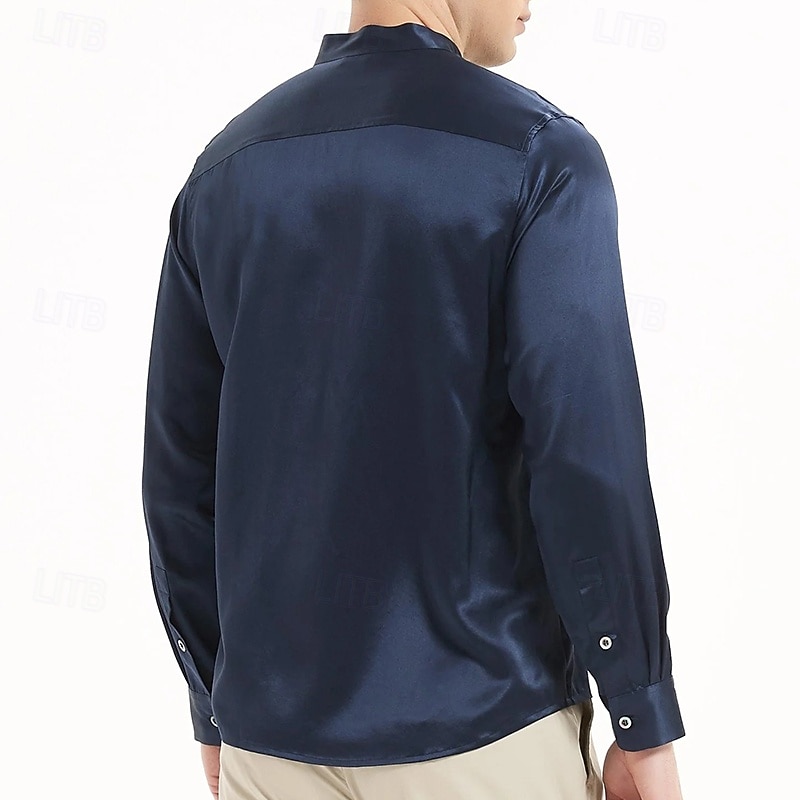 Per uomo Camicia Camicia con colletto alla coreana Come la seta Camicia in raso Camicia elegante Semplice Formale Matrimonio Nero Bianco Blu Grigio Manica Lunga Colletto Primavera & Autunno Tutte le del 2025 a $23.99 –P2