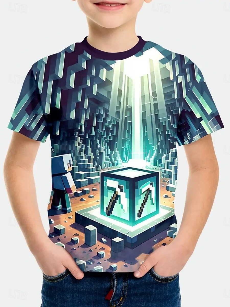 Pojkar 3D Grafisk Tecknat T-shirt Kortärmad Sommar Vår Mode Grundläggande Barn 4-12 år Rund hals Utomhus Ledigt Dagligen Normal 2025 - $11.99 –P3
