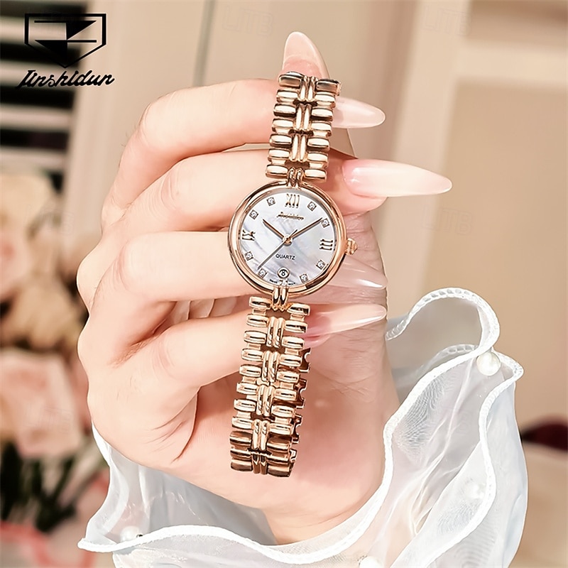 Nové módní a trendy dámské hodinky Golden Shield jsou importovaný stroj s diamanty zdobeným kalendářem, retro tenký model s malým ciferníkem, vodotěsné, ležérní a sportovní, dámské, obchodní. 2025 - $61.99 –P4