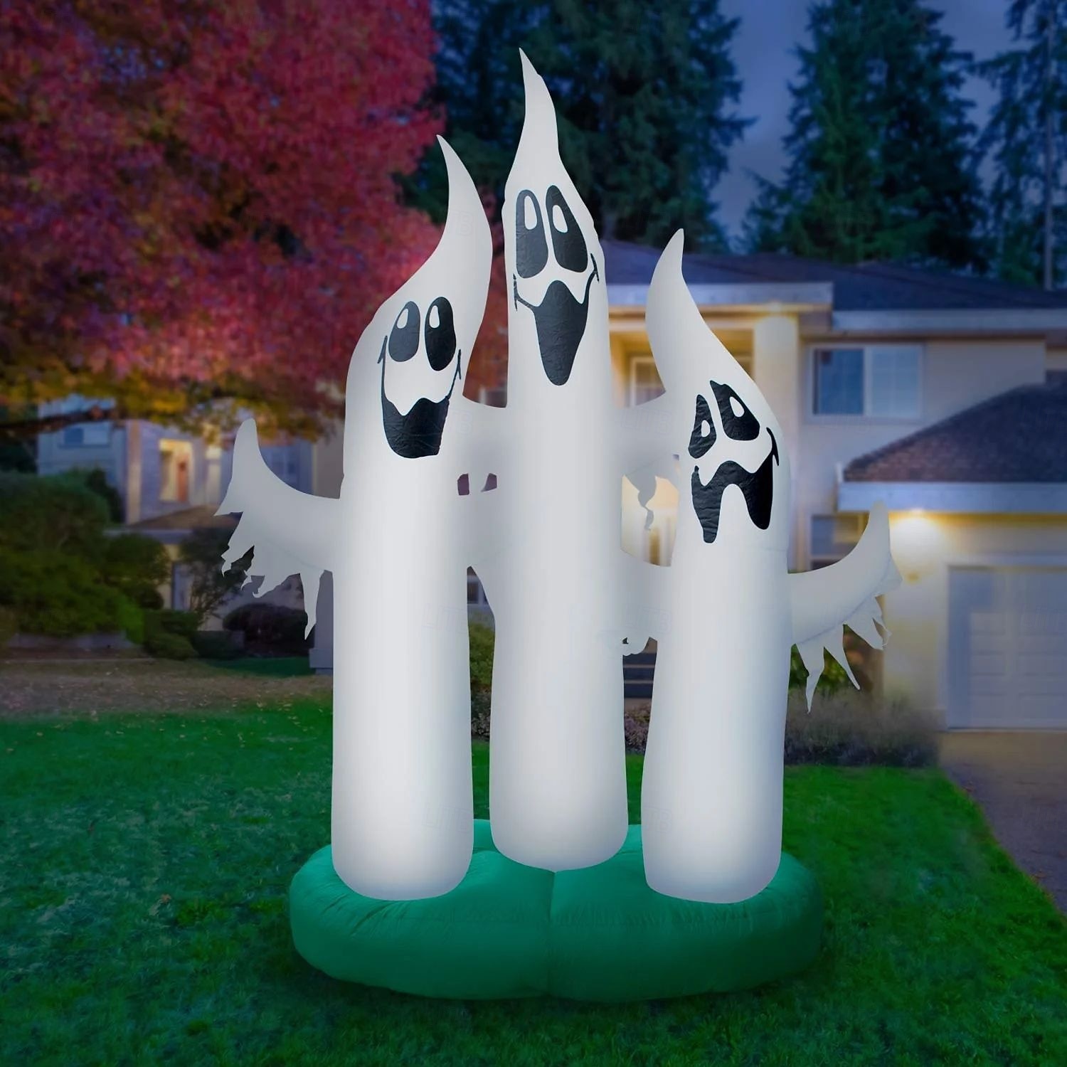 1 db 3 m/10 láb halloweeni háromfejű szellem lámpával felfújható légmodell beltéri és kültéri udvari gyep party hangulat dekorációs fények us/eu/uk/au csatlakozó 2025 - $79.99 –P1