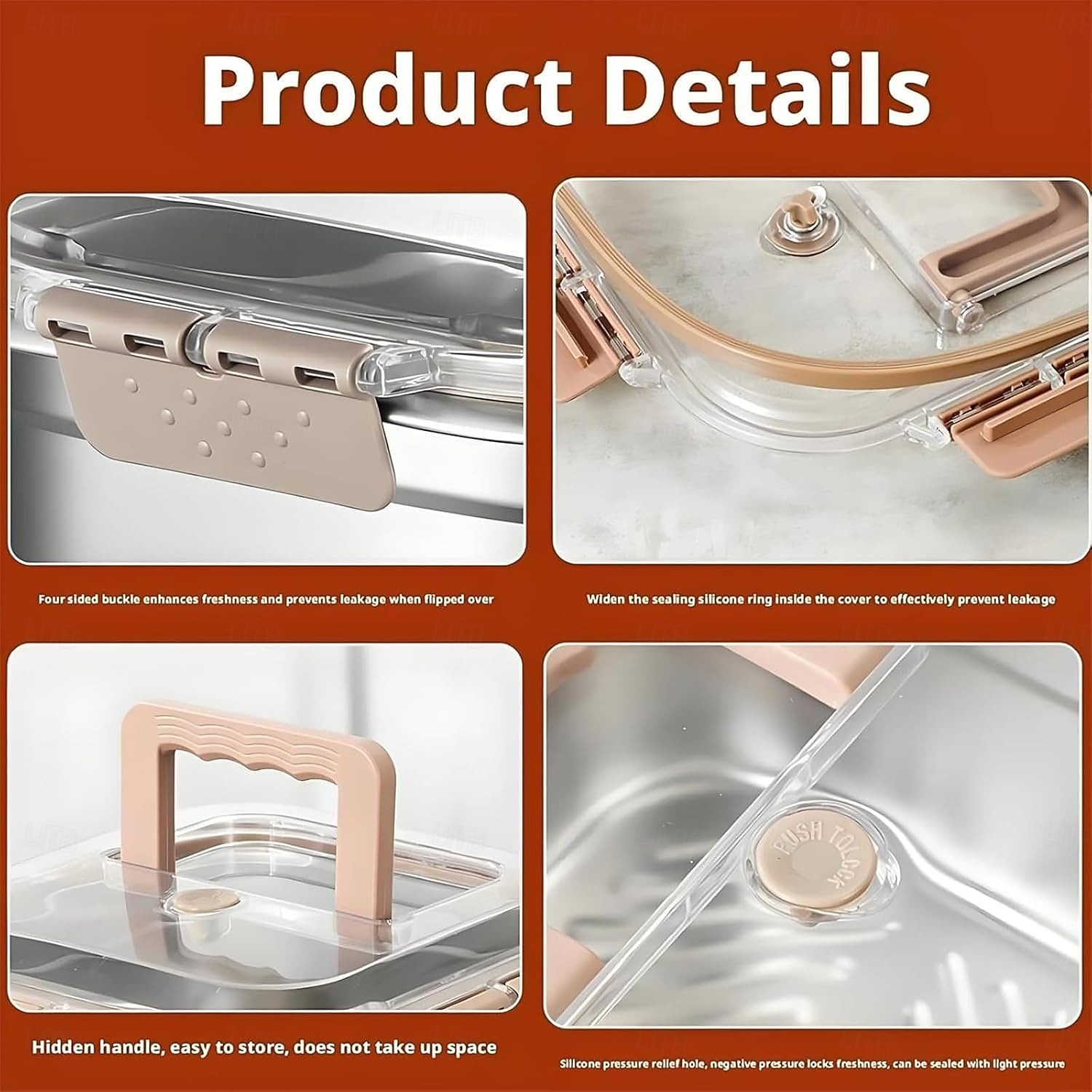 Padella quadrata in acciaio inox da 4 pezzi con cestello, friggitrice compatta quadrata multiuso con manico staccabile &design di scarico facile adatto a contenitori per la conservazione della del 2025 a $33.99 –P9