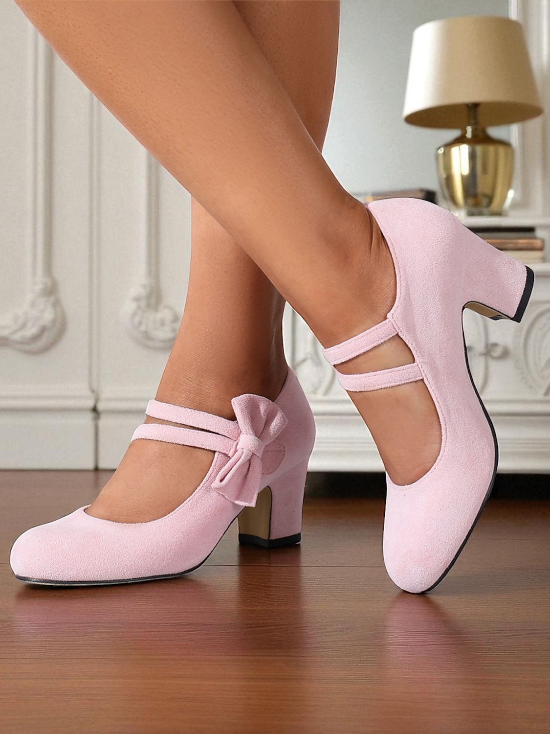 női lila Mary Jane magassarkú cipő - vastag sarkú velúr elegáns cipő dupla masnipánttal, 1950-es évekbeli vintage ihletésű stílus esküvőkre, partikra és elegáns mindennapi viseletre 2025 - $46.99 –P2