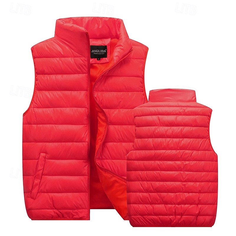 Pánské Puffer Vesta Kamizelka Vesta Dovolená Denní Rande Módní Na běžné nošení Podzim zima Kapsy Polyester Zahřívací Pohodlné Pevná barva Zip Stojáček Běžný Černá Rubínově červená Oranžová Tmavomodrá 2025 - $28.99 –P16