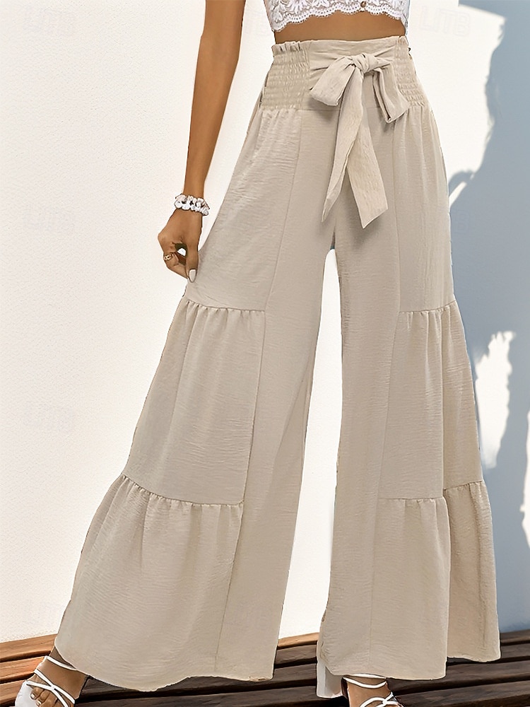 Femmes A Volants Élégant Vacances ancien Longueur complète Taille Moyenne Couleur Unie Uni A Volants Patchwork Élastique Extérieur Vacances Maison Abricot Été Printemps Automne Coupe Ample de 2025 ? $32.99 –P3