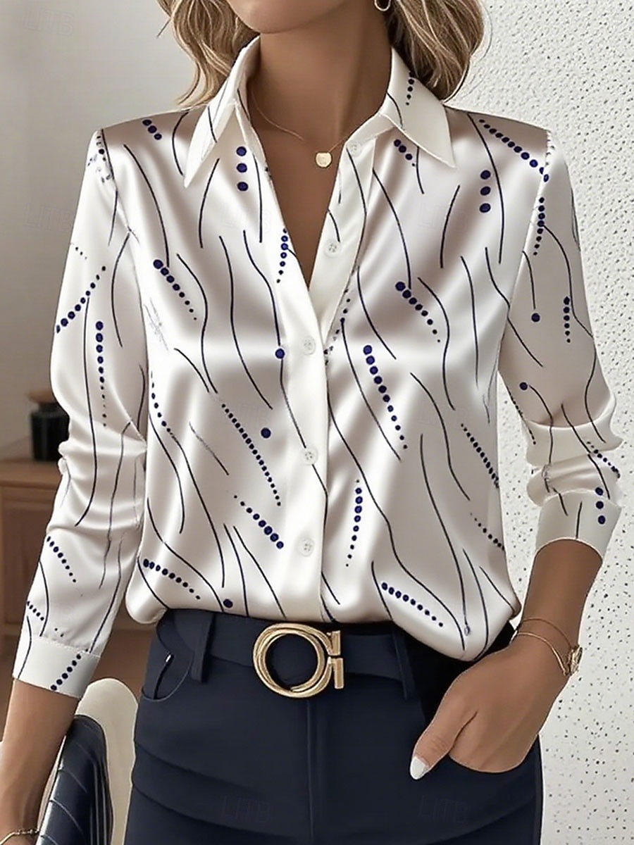 Dame Skjorte Arbeidsskjorter Grafisk Geometrisk Elegant Stilfull Fritid Langermet Skjortekrage Vanlige topper Arbeid Festkveldsklær Daglig Glimmer Hvit Rosa Blå Oransje Grønn Vår, Høst, Vinter, Sommer 2025 - $35.99 –P1