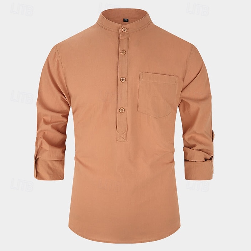 Per uomo Camicia Camicia con colletto alla coreana Camicia popover Camicia casual Nero Bianco Giallo Rosso Blu marino Manica Lunga Semplice Henley Quotidiano Uscire Tasca Frontale Abbigliamento del 2025 a $23.99 –P11