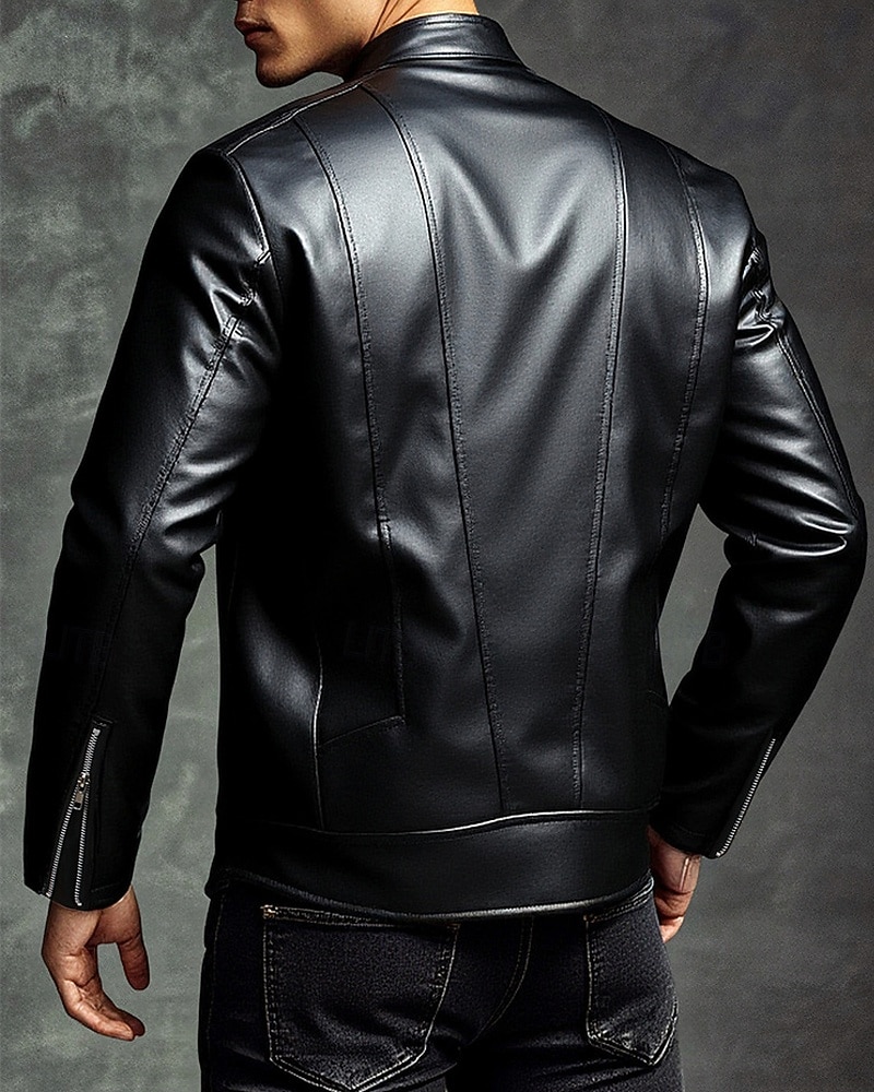 Homme Veste en Similicuir Veste moto Blouson de Moto Vacances Quotidien Coupe-vent Chaud Avec Poches Automne Hiver Uni Mode Classique Col montant Régulier Noir Veste de 2026 ? $57.99 –P2
