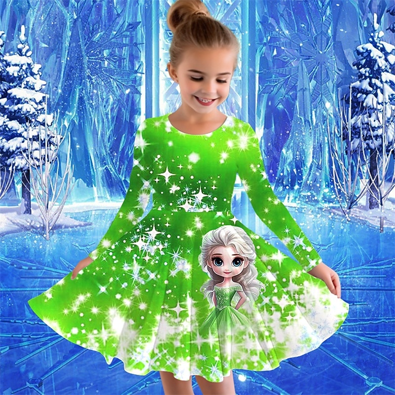 Tyttöjen 3D Piirretty Mekko Pitkähihainen Kesä Kevät Loma Päivittäin Pyhäpäivä Prinsessa Kaunis Makea Lapset 4-12 vuotta Rento mekko A linjainen mekko Polvipituinen Normaali 2025 - $16.99 –P4