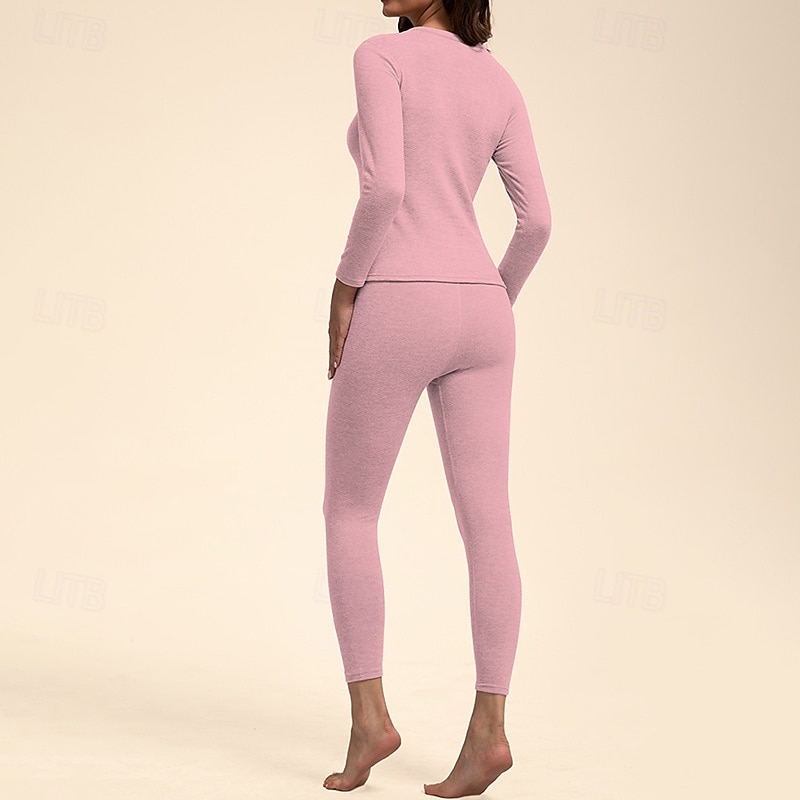 Per donna Tempo freddo in alto e in basso Strato di base superiore e inferiore Underwear Set termica Inverno Molto spesso Tinta unica Completo Abbigliamento Bianco latte Rosa scuro Palestra Pilates del 2025 a $24.79 –P14