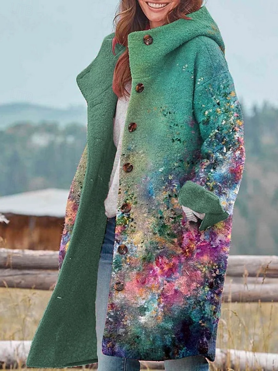 Dame Vinterjakke Fleece-jakke Frakk Hold Varm Pustende Lomme Knapper Trykt mønster Aktiv Daglig Fritid Blomstret Feriereise Gate Daglig Enkeltkneppet Lang Hettegenser Normal Langermet Yttertøy Svart 2025 - $46.99 –P2
