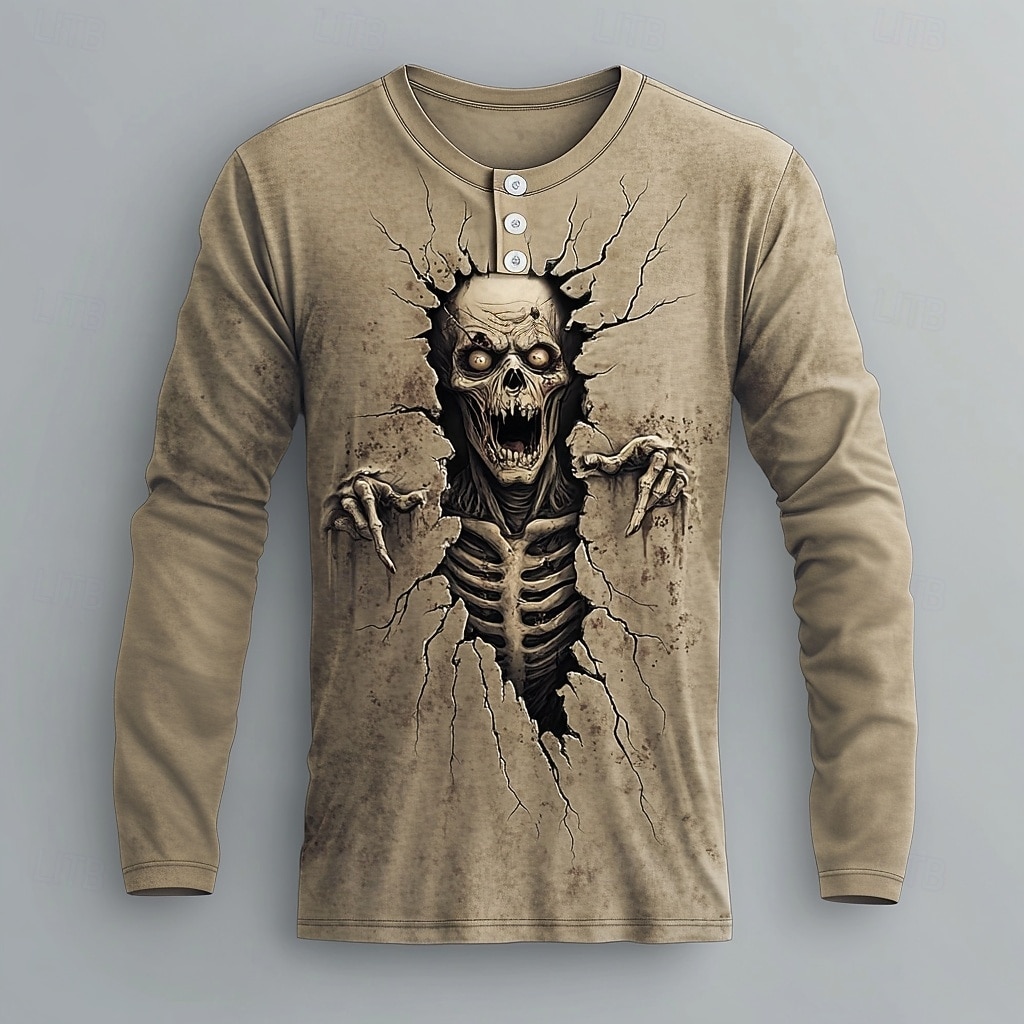 Ανδρικά Γραφική Ζόμπι Πουκάμισο Henley Μακρυμάνικο Μοντέρνα χαριτωμένο στυλ Καθημερινά Causal Αργίες Εξόδου Φθινόπωρο Άνοιξη & Χειμώνας Μπλε Απαλό Βυσσινί Πράσινο του τριφυλλιού Χακί Γκρίζο Χένλι 2026 - $21.99 –P3