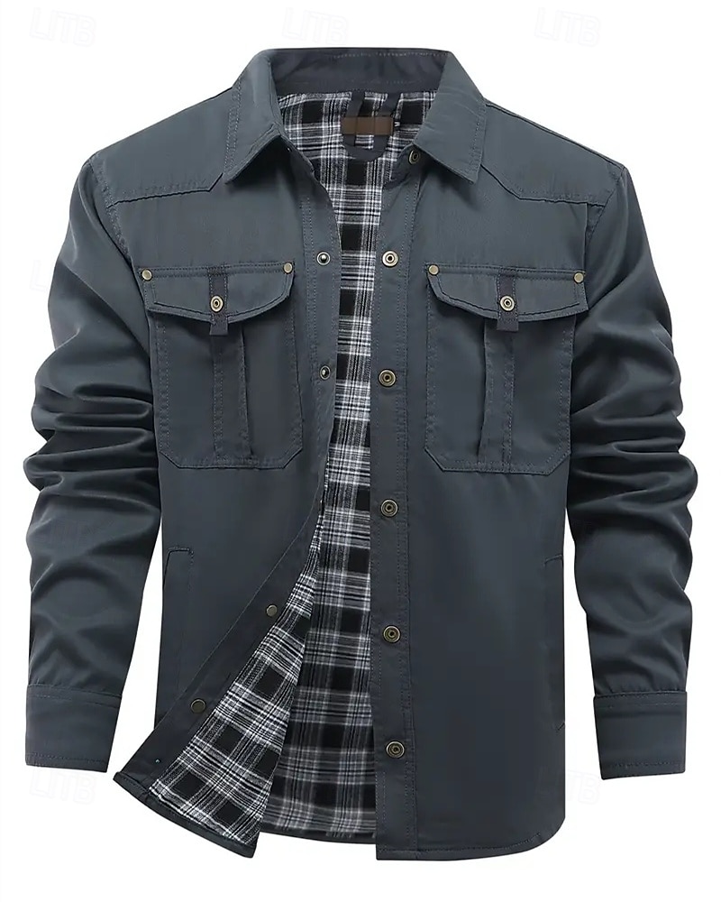 Herren Leichte Jacke Cargo-Jacke Freizeitjacke Urlaub Täglich Atmungsaktiv Tasche Herbst Winter Einfach Mode Klassisch Revers Regulär Schwarz Blau Khaki Jacken 2026 - $53.99 –P10